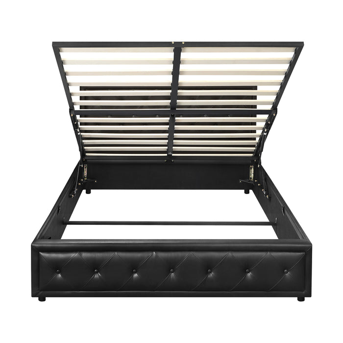 Bed Frame Queen Size Gas Lift Base With Storage Black Leather