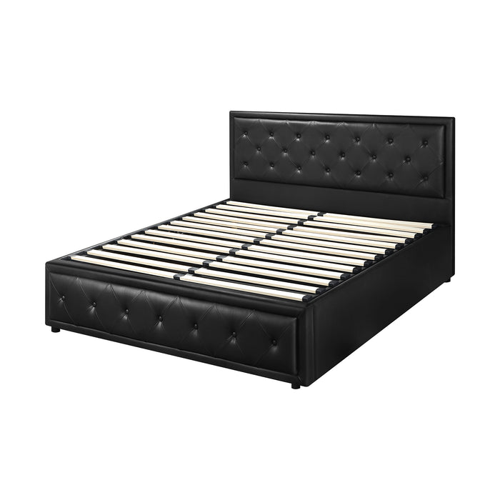Bed Frame Queen Size Gas Lift Base With Storage Black Leather