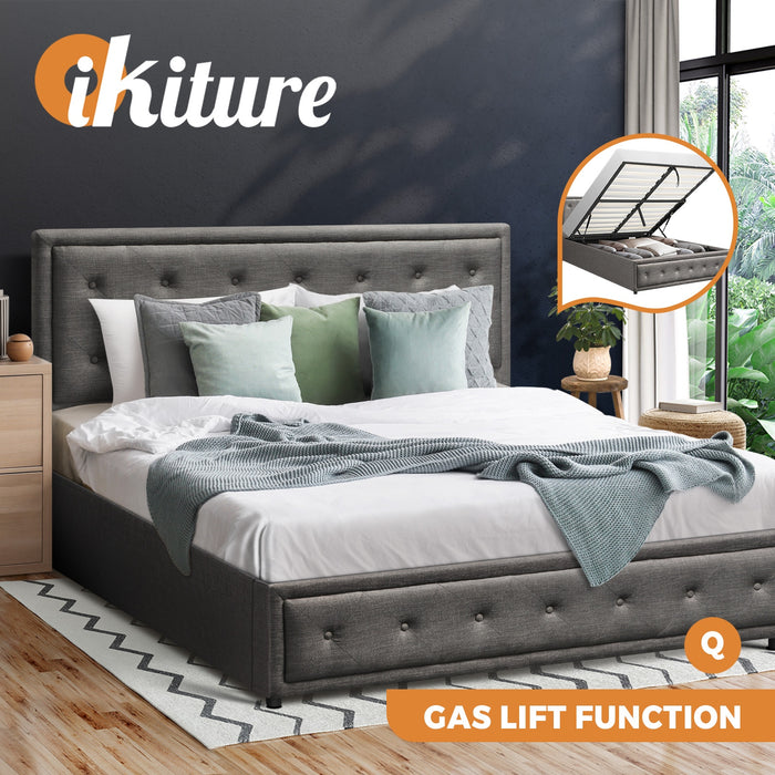 Bed Frame Queen Size Gas Lift Bed With Storage Grey