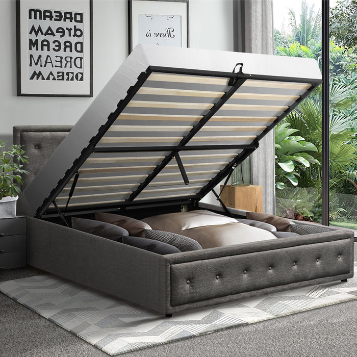 Bed Frame Queen Size Gas Lift Bed With Storage Grey