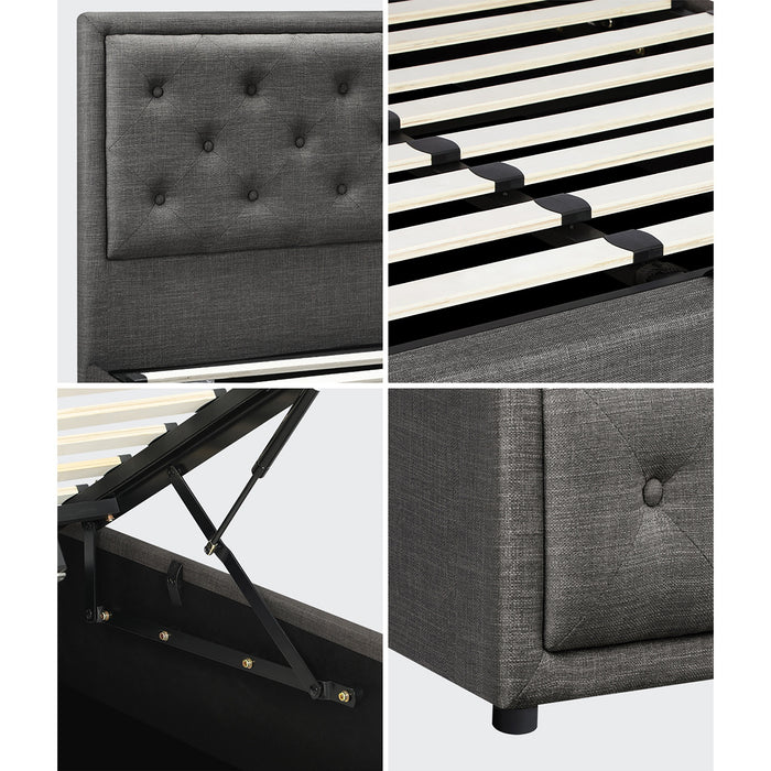 Bed Frame Queen Size Gas Lift Bed With Storage Grey