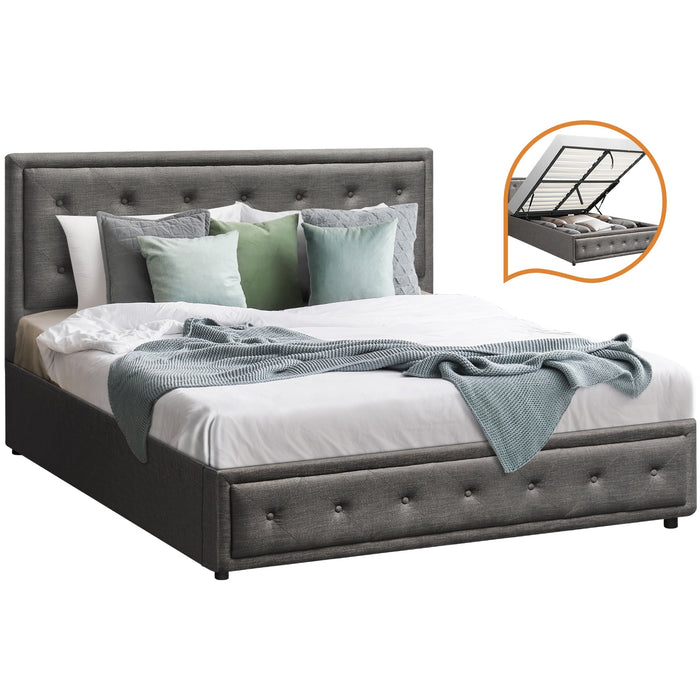 Bed Frame Queen Size Gas Lift Bed With Storage Grey