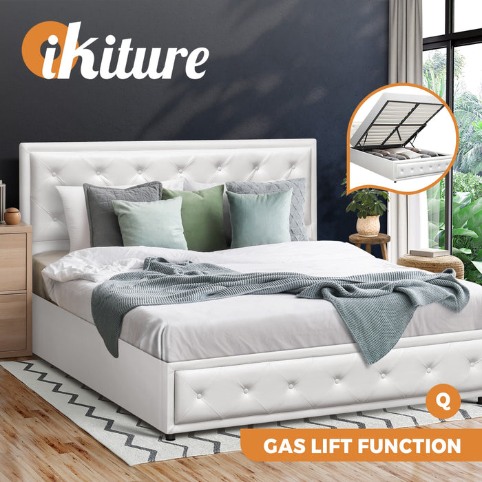 Bed Frame Queen Size Gas Lift Bed With Storage White