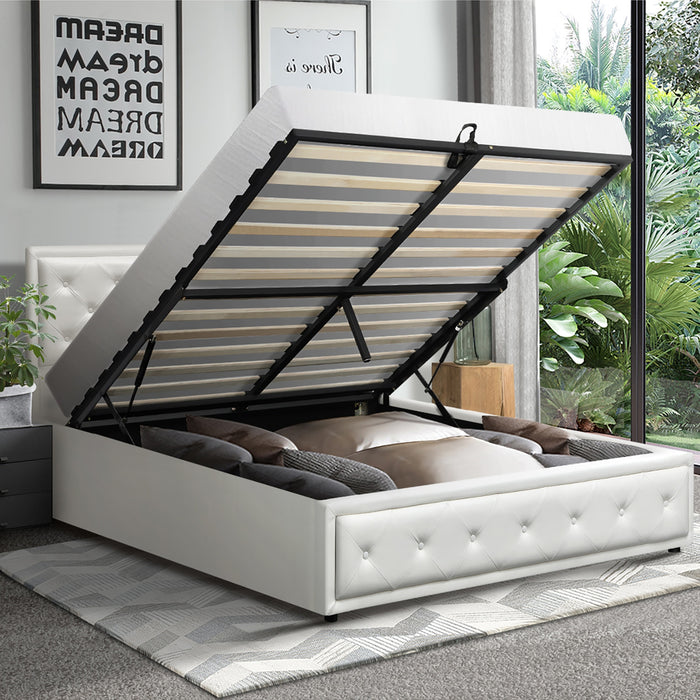 Bed Frame Queen Size Gas Lift Bed With Storage White