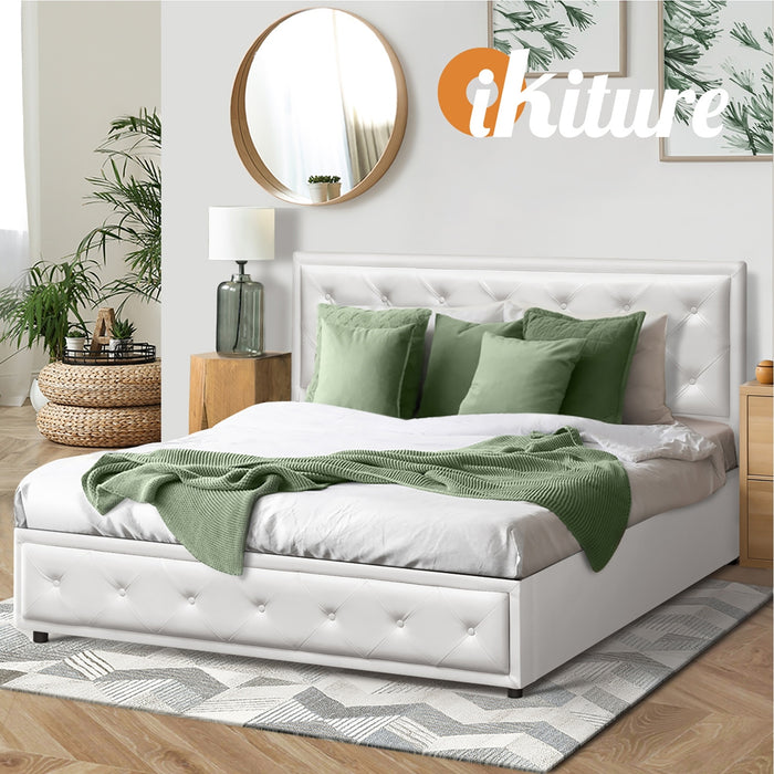 Bed Frame Queen Size Gas Lift Bed With Storage White