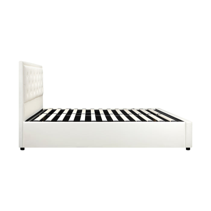 Bed Frame Queen Size Gas Lift Base With Storage White Leather