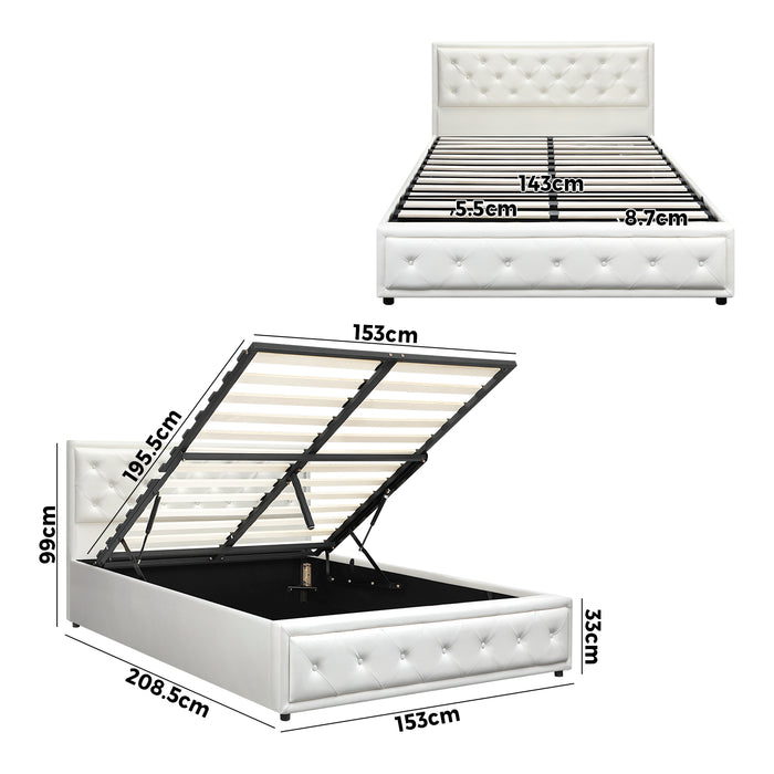 Bed Frame Queen Size Gas Lift Base With Storage White