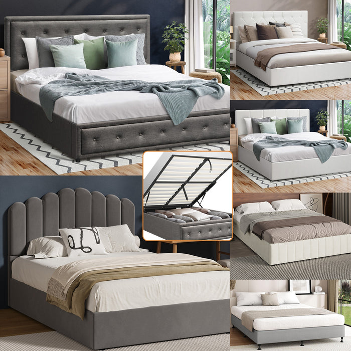 Bed Frame Queen Size Gas Lift Bed With Storage Grey