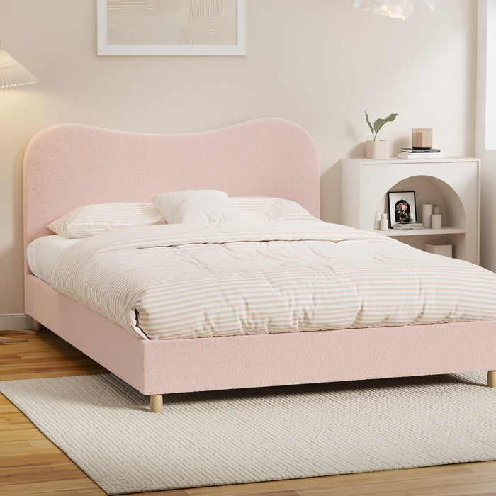 Bed Frame Double Size Pink Boucle Cloud Shape