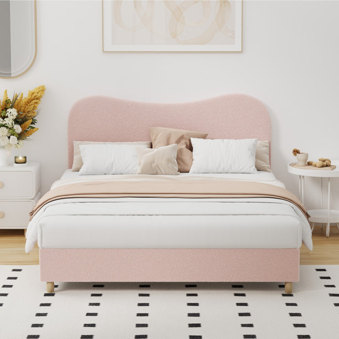 Bed Frame Double Size Pink Boucle Cloud Shape