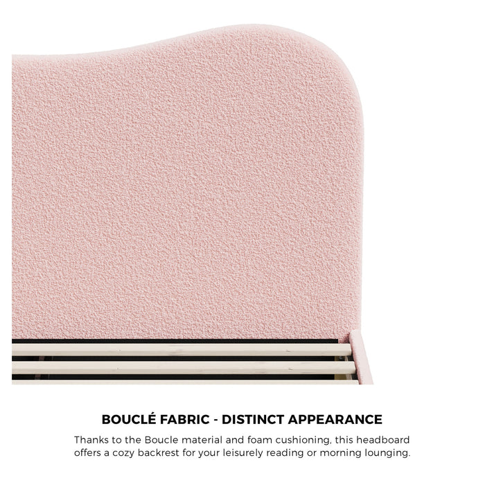 Bed Frame Double Size Pink Boucle Cloud Shape
