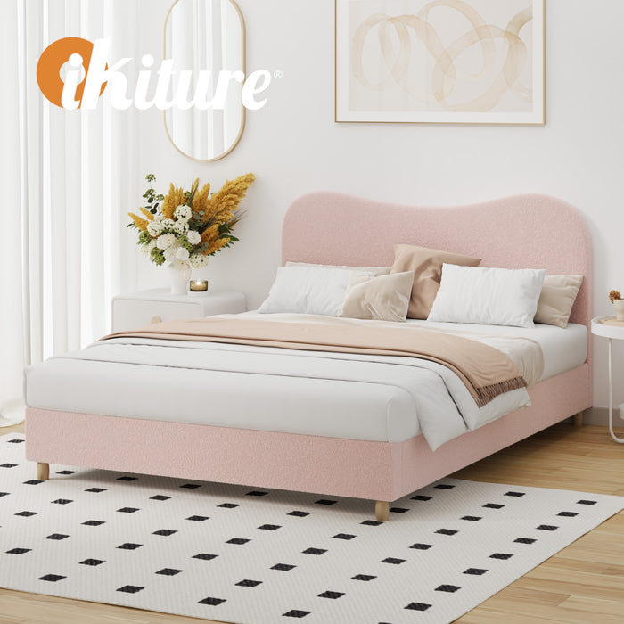 Bed Frame Double Size Pink Boucle Cloud Shape