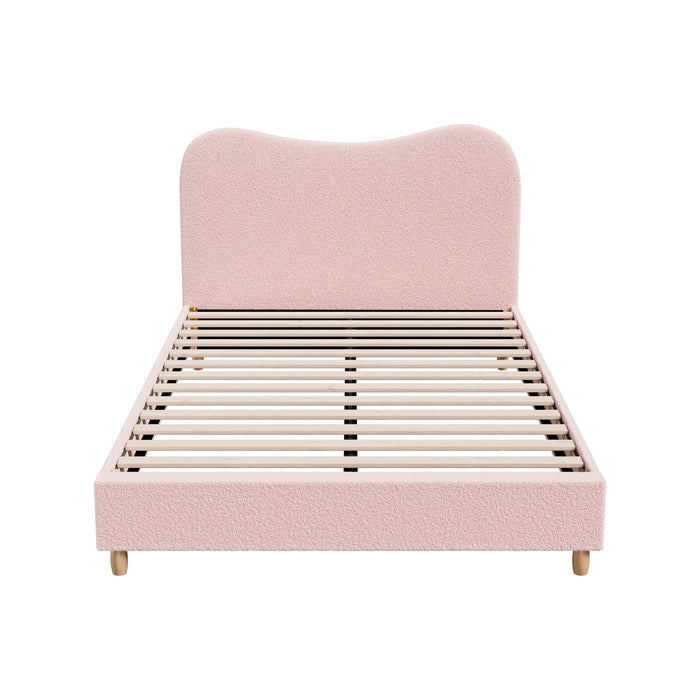 Bed Frame Double Size Pink Boucle Cloud Shape