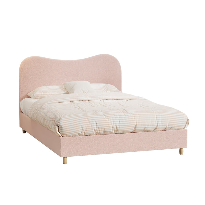 Bed Frame Double Size Pink Boucle Cloud Shape