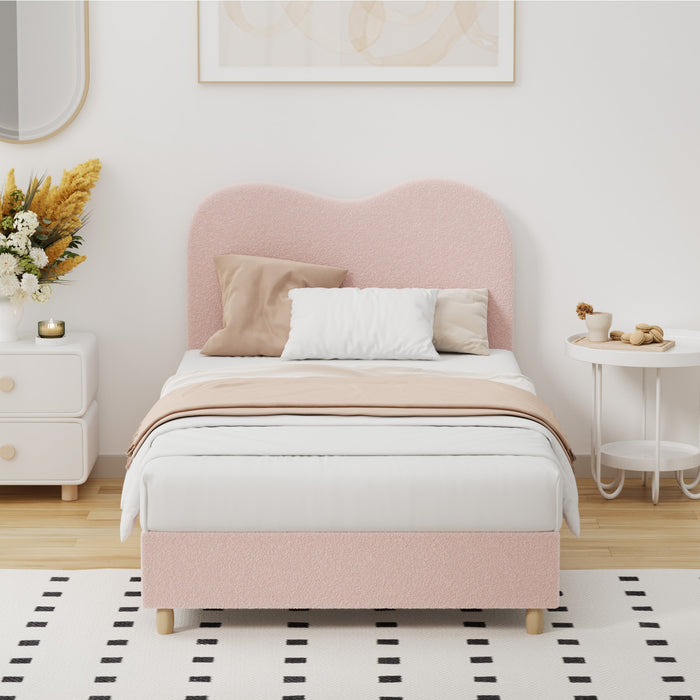 Bed Frame King Single Size Pink Boucle Cloud Shape