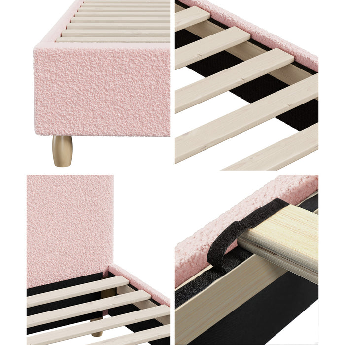 Bed Frame King Single Size Pink Boucle Cloud Shape