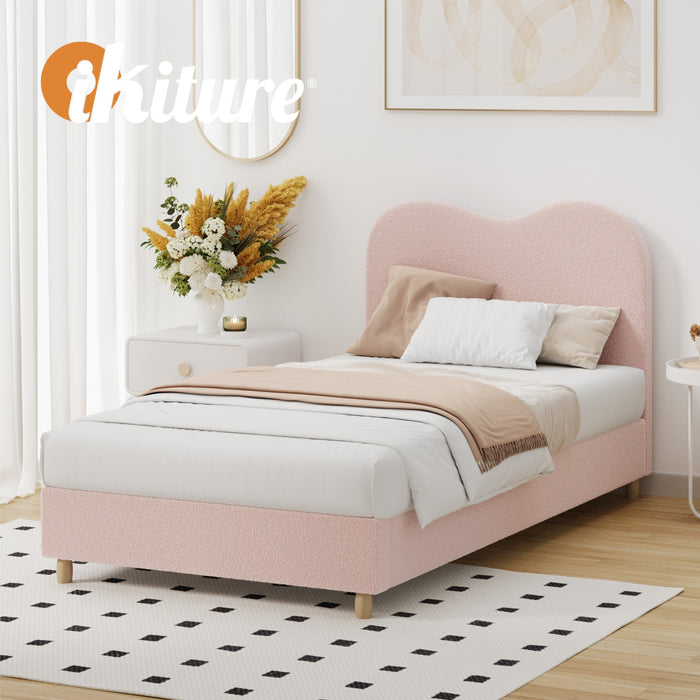 Bed Frame King Single Size Pink Boucle Cloud Shape