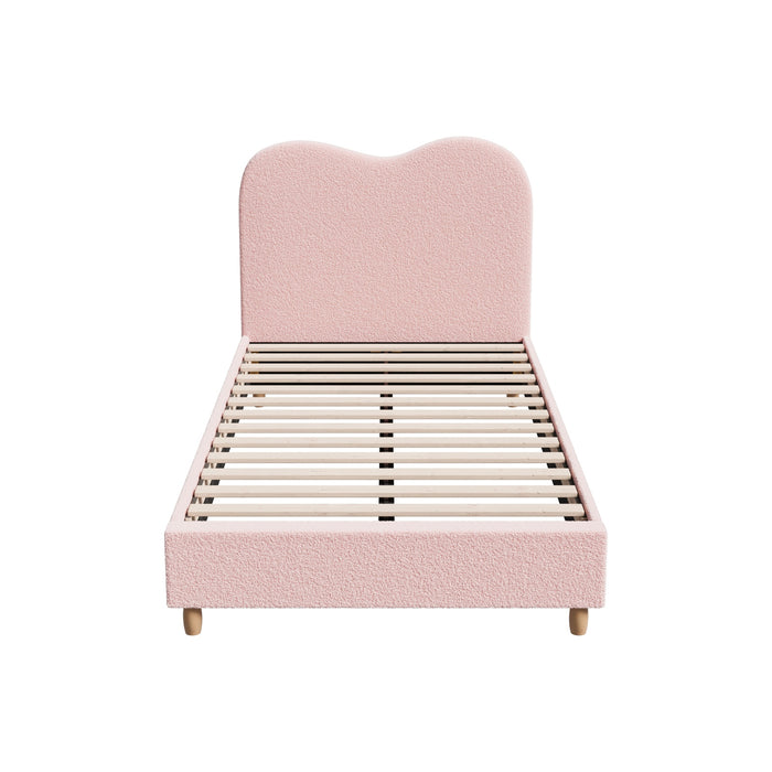 Bed Frame King Single Size Pink Boucle Cloud Shape
