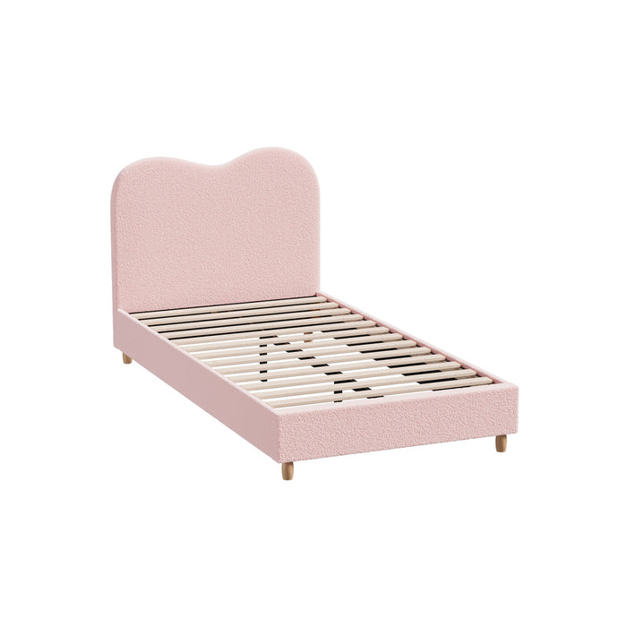 Bed Frame King Single Size Pink Boucle Cloud Shape