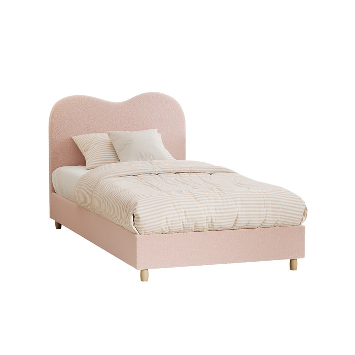 Bed Frame King Single Size Pink Boucle Cloud Shape