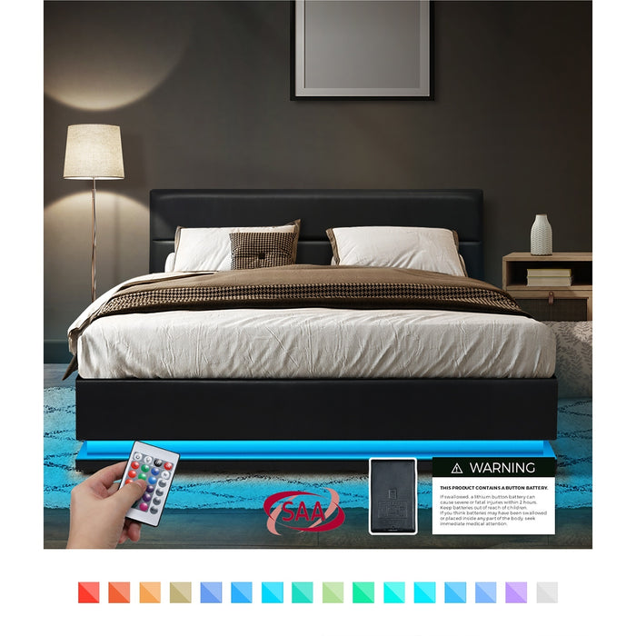 Oikiture Bed Frame Double Size Rgb Led Gas Lift Storage Base Black