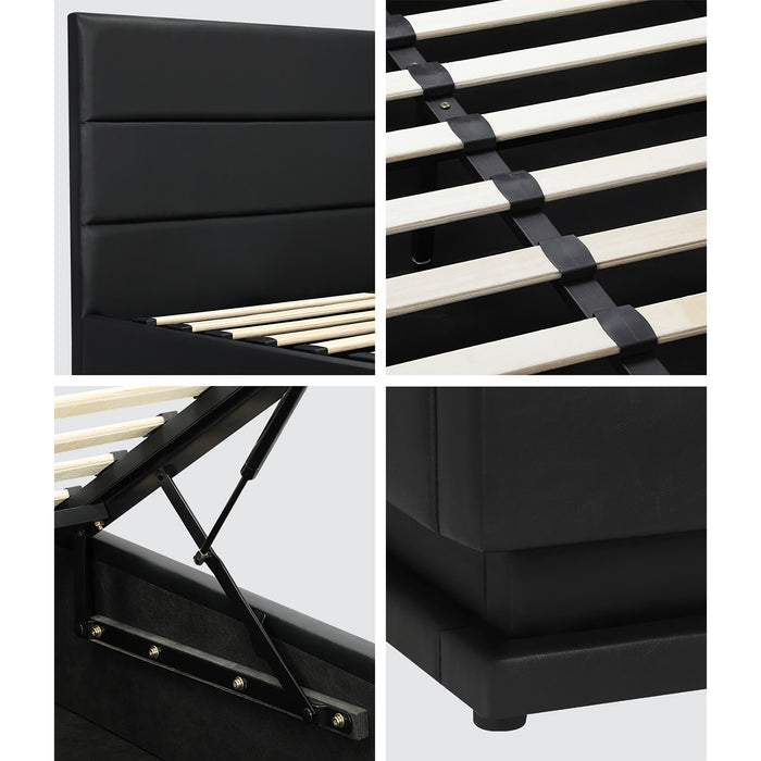 Oikiture Bed Frame Double Size Rgb Led Gas Lift Storage Base Black