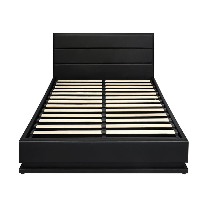 Oikiture Bed Frame Double Size Rgb Led Gas Lift Storage Base Black
