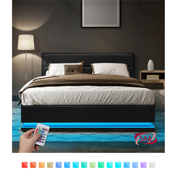 Bed Frame Double Size Rgb Led Gas Lift Base With Storage