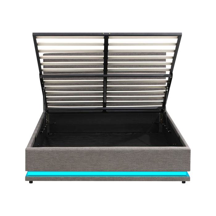 Bed Frame Double Size Rgb Led Gas Lift Base Storage Grey