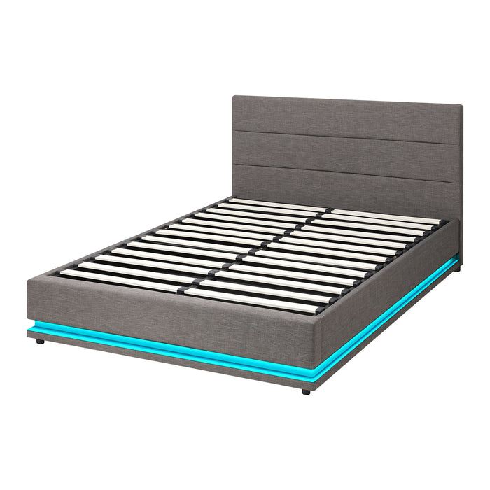 Bed Frame Double Size Rgb Led Gas Lift Base Storage Grey