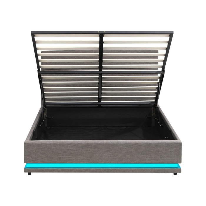 Bed Frame Double Size Rgb Led Gas Lift Storage Base Grey