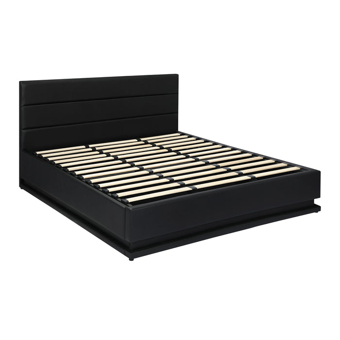 Rgb Led Bed Frame King Size Gas Lift Base With Storage Black Leather