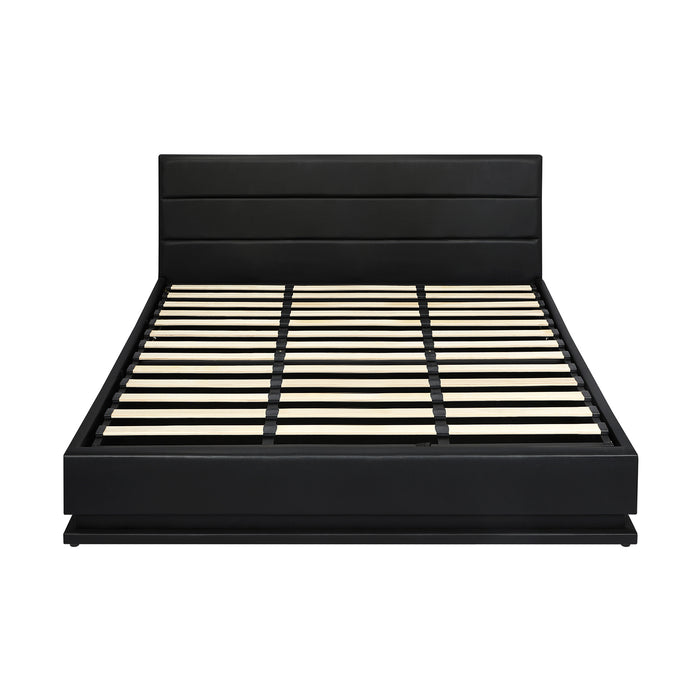 Rgb Led Bed Frame King Size Gas Lift Base With Storage Black Leather