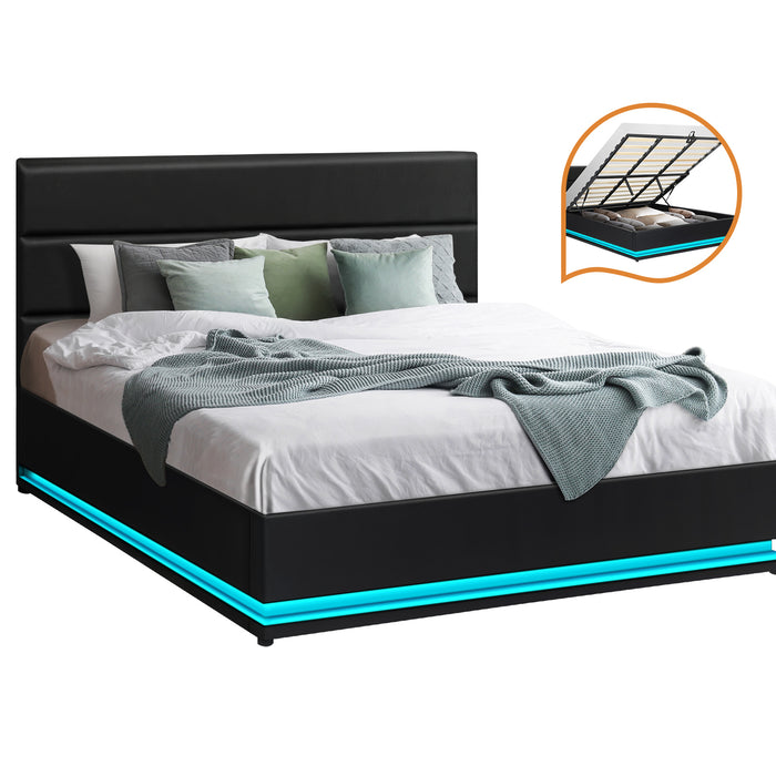 Bed Frame King Size Rgb Led Gas Lift Base With Storage