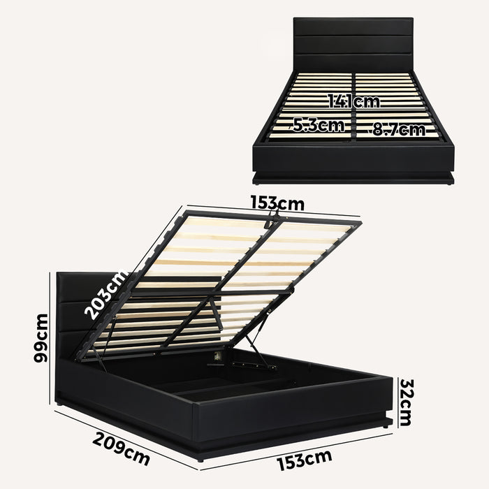 Bed Frame Queen Size Rgb Led Gas Lift Base With Storage