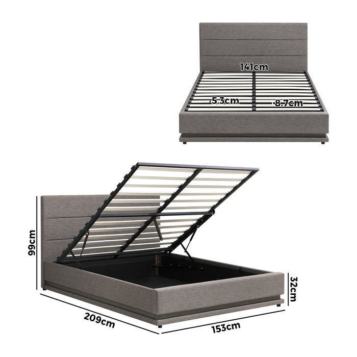 Bed Frame Queen Size Rgb Led Gas Lift Base Storage Grey