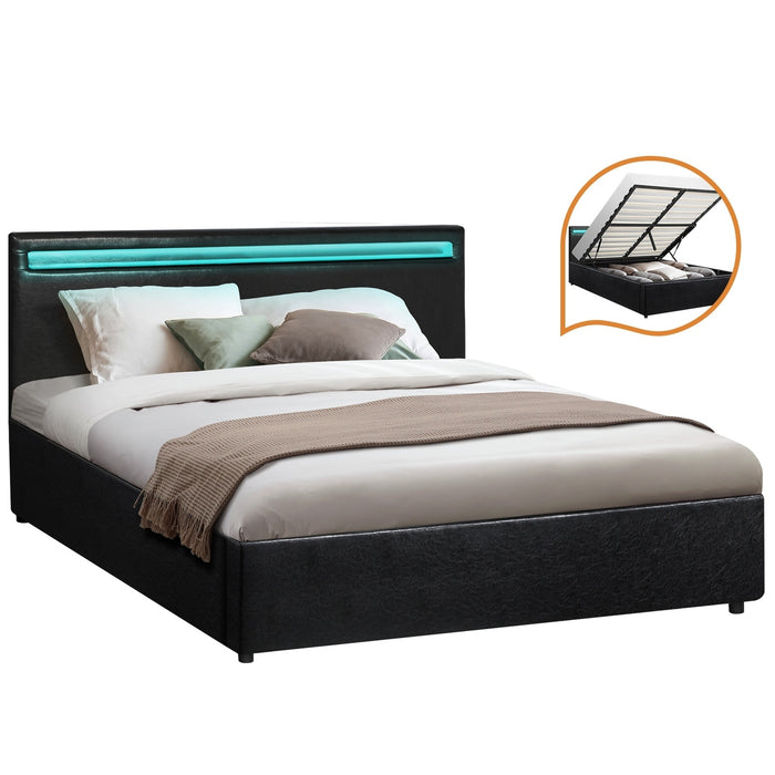 Bed Frame Double Rgb Led Gas Lift Base Storage