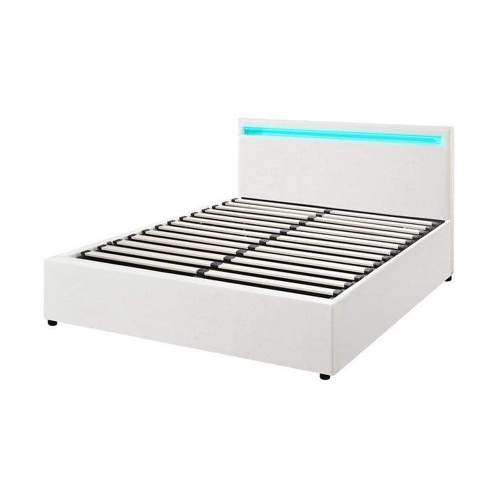 Bed Frame Double Rgb Led Gas Lift Storage Base White