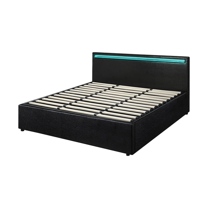 Bed Frame King Size Rgb Led Gas Lift Storage Base Black