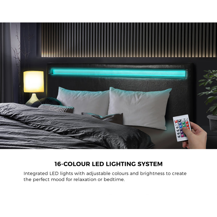 Bed Frame Rgb Led King Size Gas Lift Storage Base Black