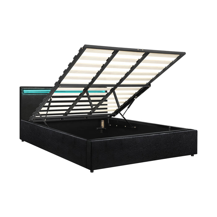 Bed Frame Rgb Led King Size Gas Lift Storage Base Black