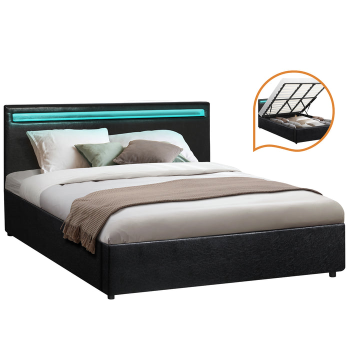 Bed Frame Rgb Led King Size Gas Lift Storage Base Black