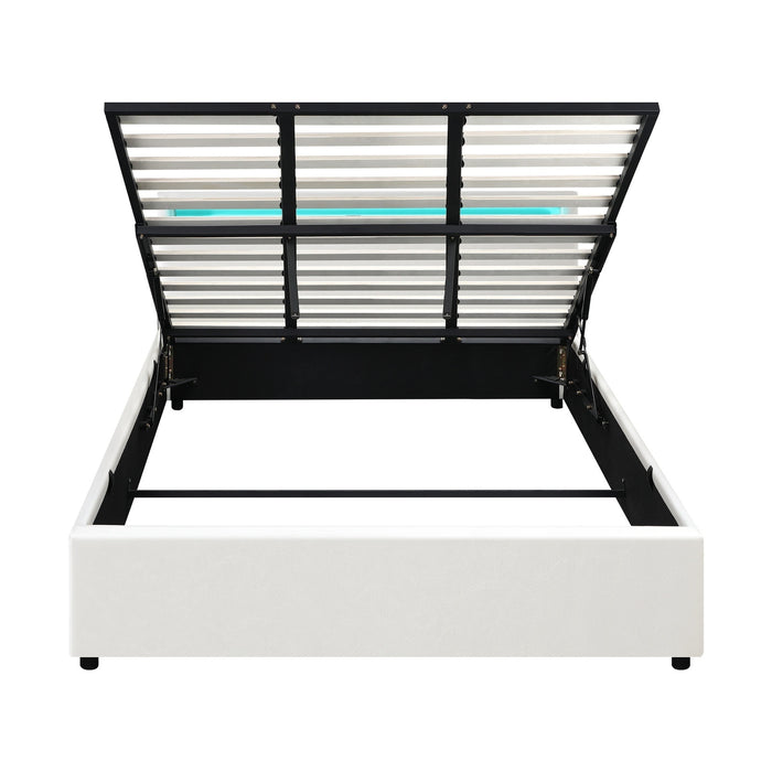 Bed Frame King Size Rgb Led Gas Lift Storage Base White