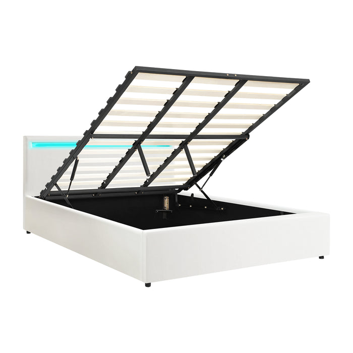 Bed Frame King Size Rgb Led Gas Lift Base Storage White