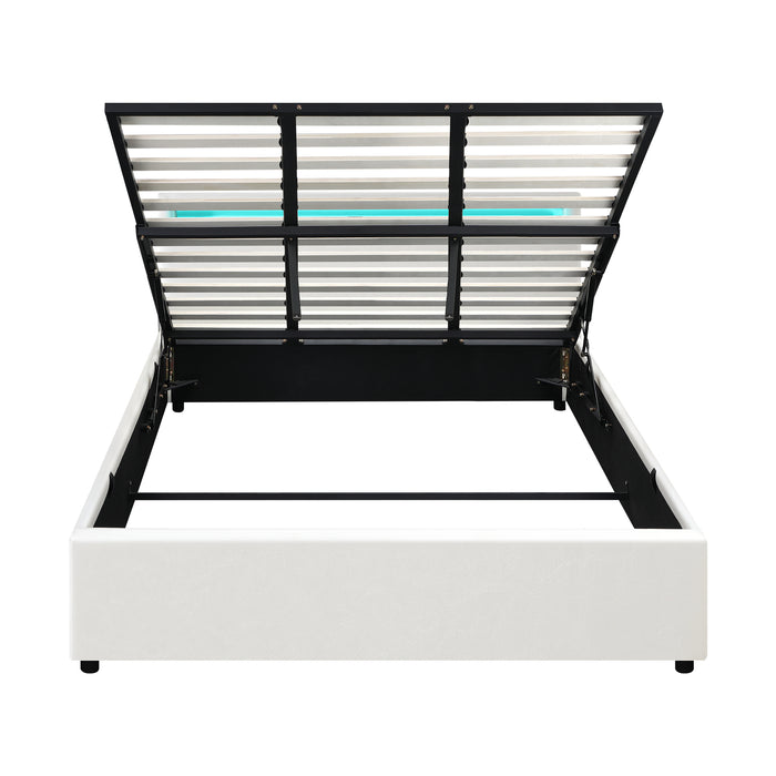 Bed Frame King Size Rgb Led Gas Lift Storage Base White