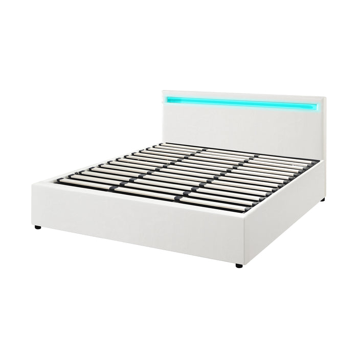 Bed Frame King Size Rgb Led Gas Lift Storage Base White