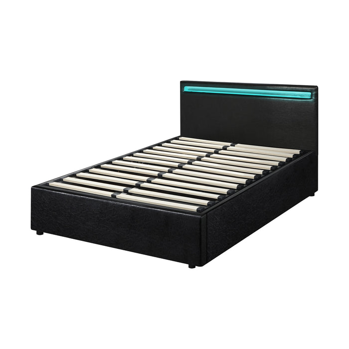Bed Frame Rgb Led King Single Size Gas Lift Storage Base Black