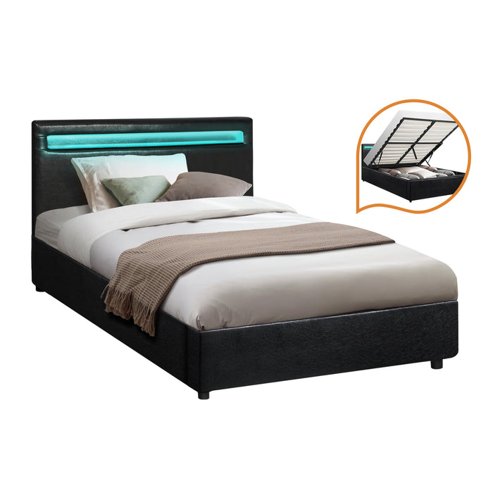 Bed Frame Rgb Led King Single Size Gas Lift Storage Base Black