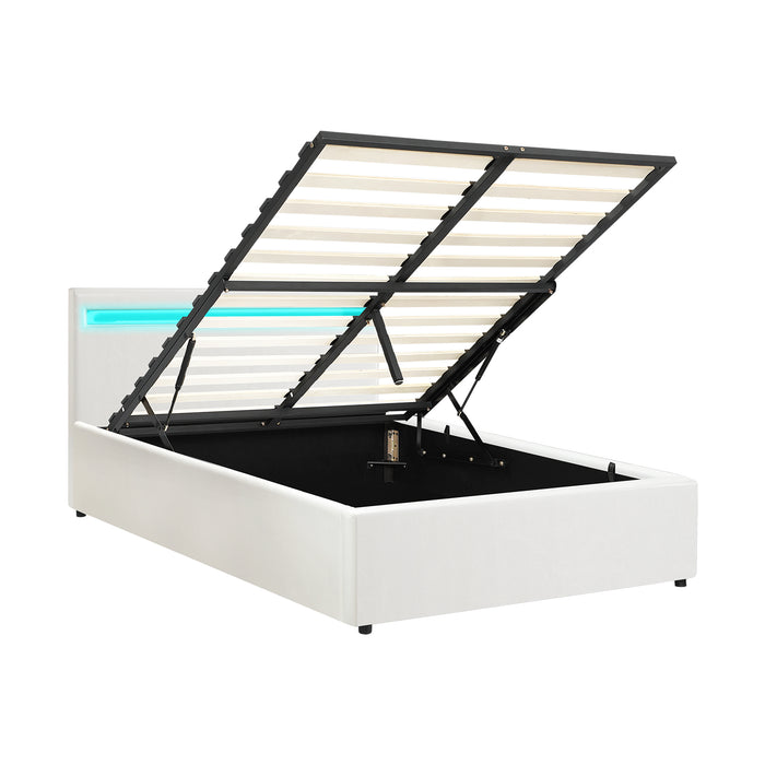 Bed Frame King Single Rgb Led Gas Lift Storage Base White