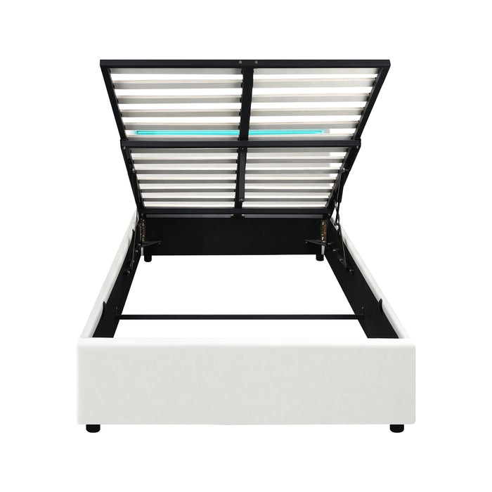 Bed Frame King Single Rgb Led Gas Lift Storage Base White